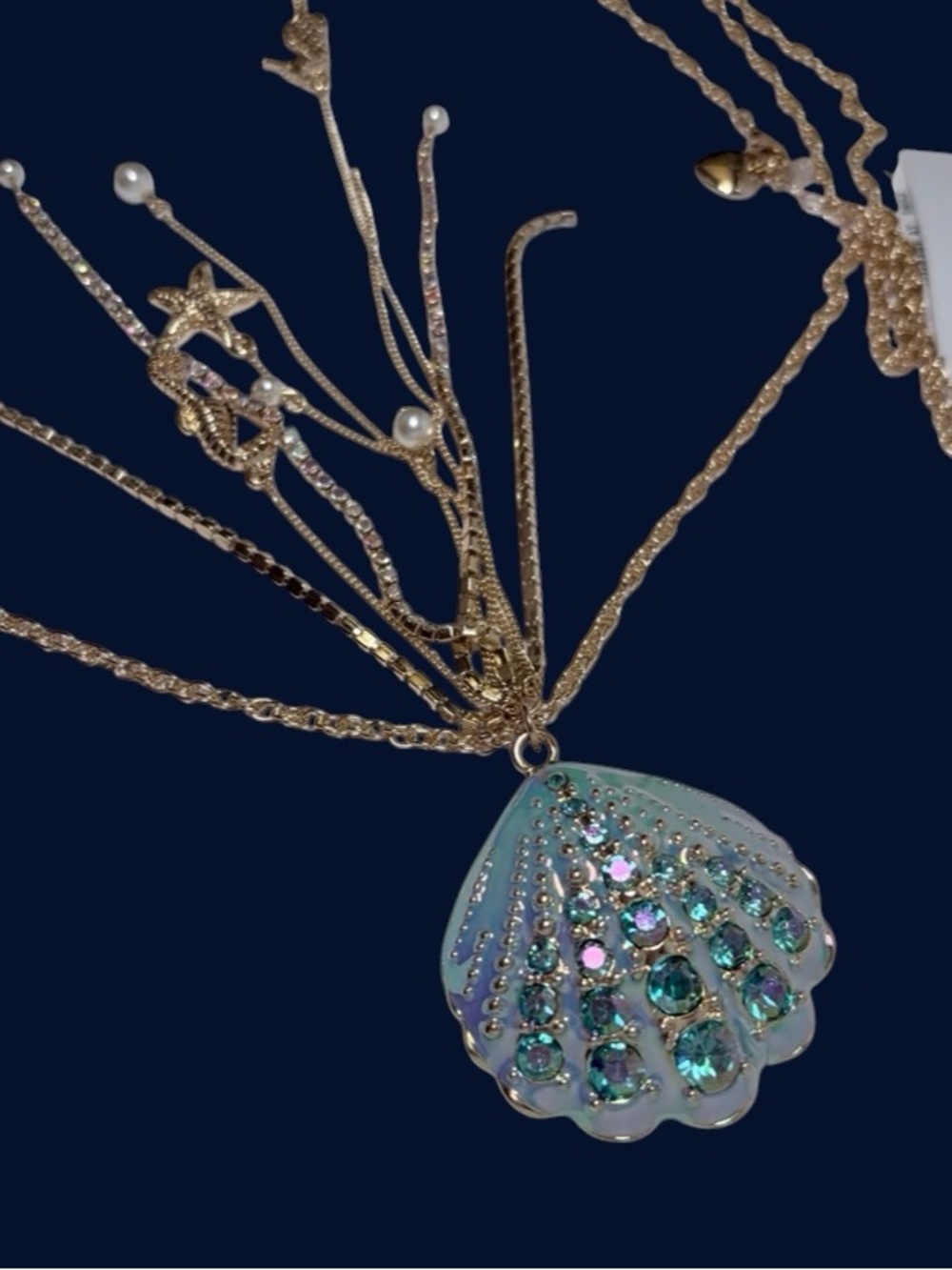 Betsey Johnson Gold-Tone Iridescent Blue Shell Charm Necklace - Picture 7 of 16